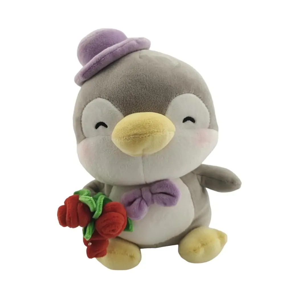 Mini Family - 8in. Sitting Plush Toy(Holding-Flower Gray Penguin Penman) Mini Family - 8in. Sitting Plush Toy(Holding-Flower Gray Penguin Penman)