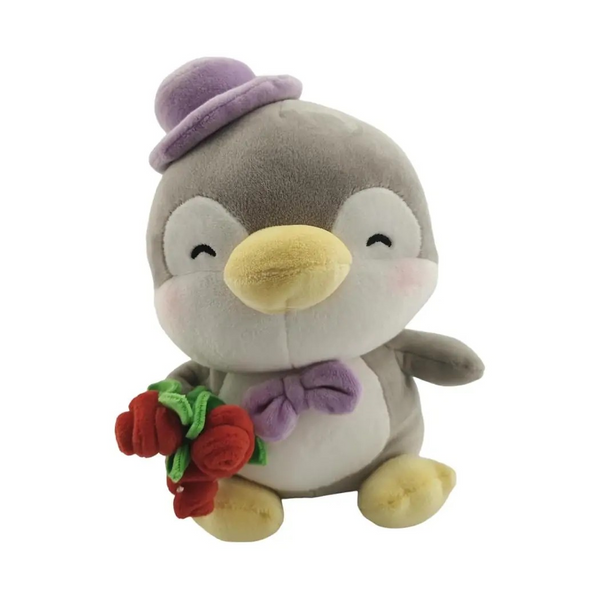 Mini Family - 8in. Sitting Plush Toy(Holding-Flower Gray Penguin Penman)